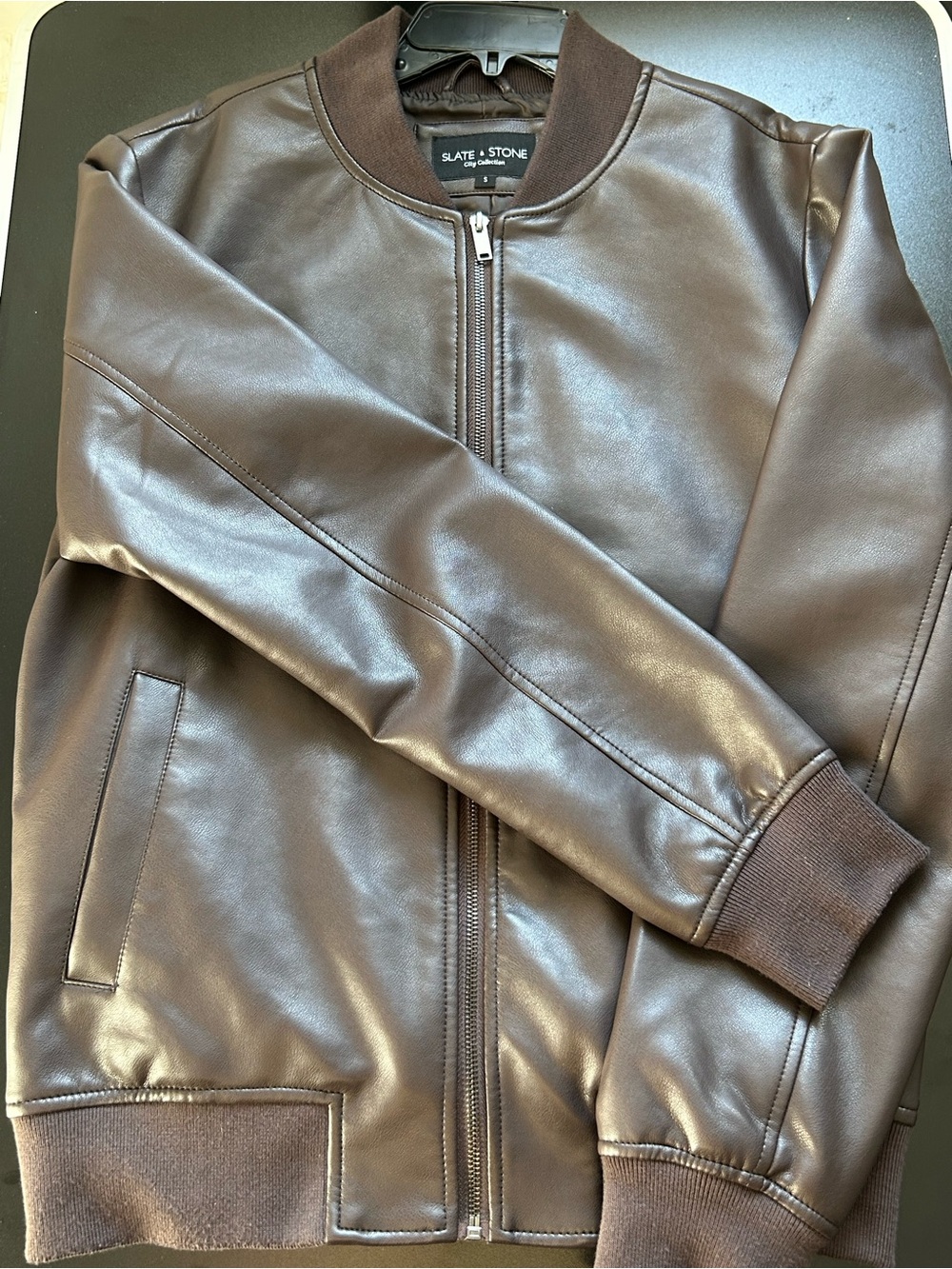 Slate & Stone Brown Faux Leather Bomber Jacket